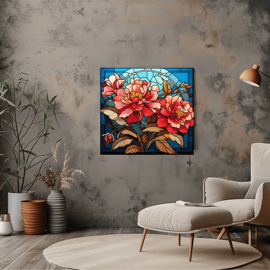 Red and Pink Flowers Stained Glass Style Canvas Print - Home Decor - Dalexi