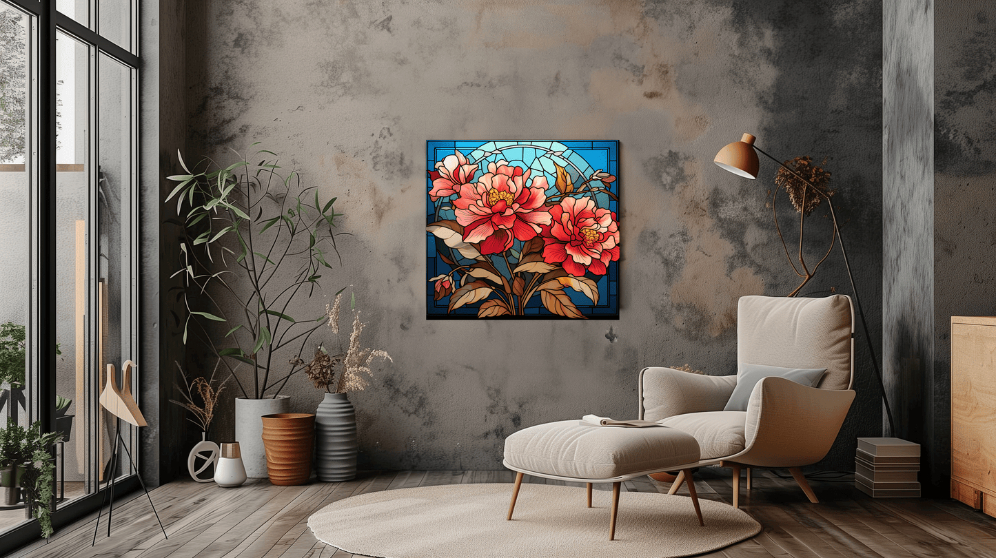 Red and Pink Flowers Stained Glass Style Canvas Print - Home Decor - Dalexi