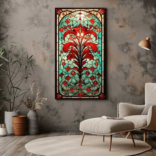 Red Lily Stained Glass Art - Victorian Decor - Floral Art - Dalexi