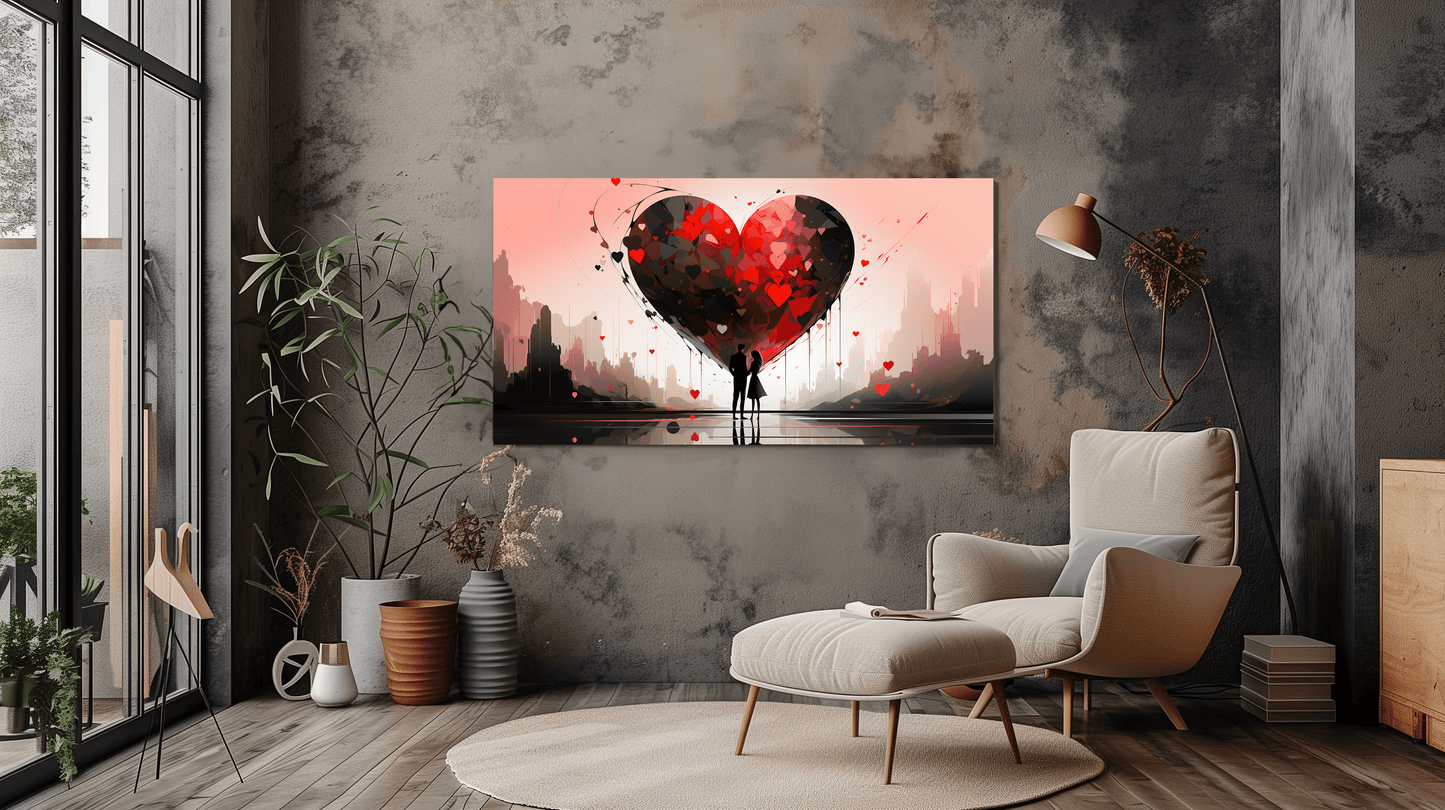 Romantic Couple with Heart Canvas - Love Wall Art Decor - Dalexi