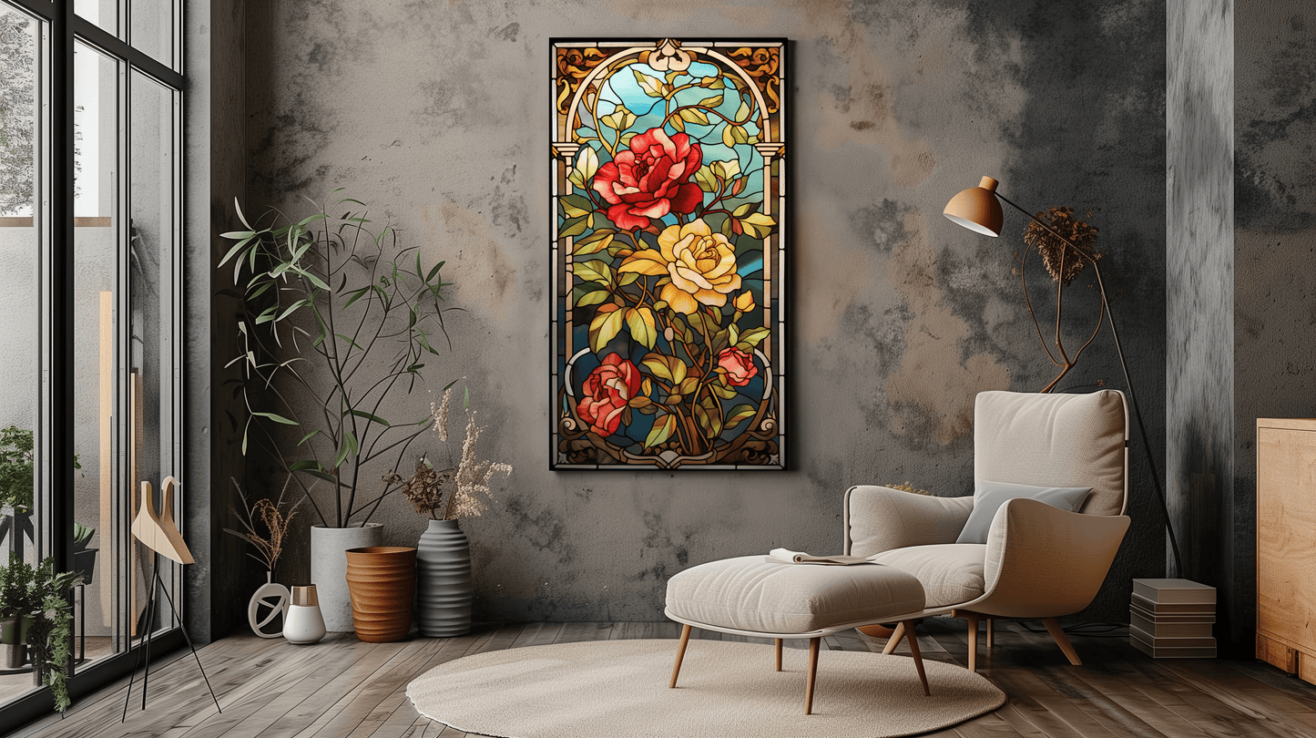 Rose Garden Stained Glass Art - Victorian Decor - Floral Art - Dalexi