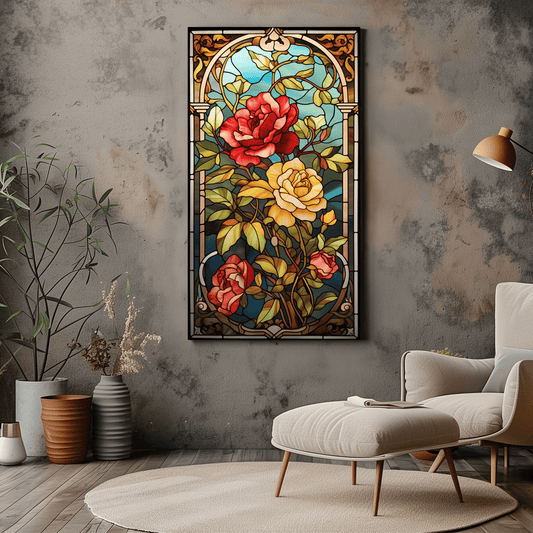 Rose Garden Stained Glass Art - Victorian Decor - Floral Art - Dalexi