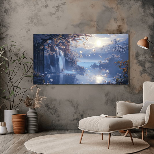Serene Waterfall Wall Art - Tranquil Landscape - Dreamy Art - Dalexi