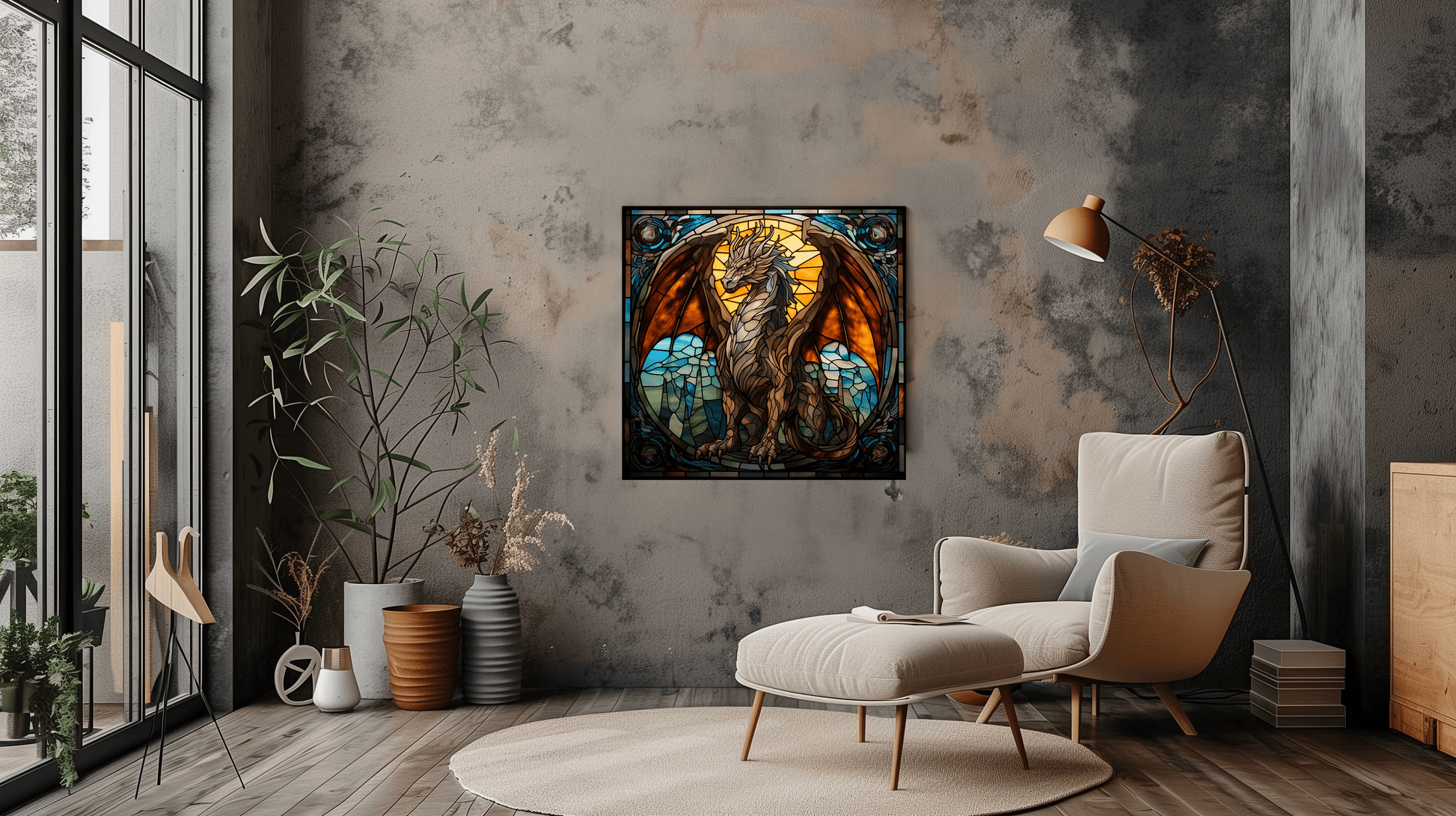 Stained Glass Dragon Canvas Print - Gothic Fantasy Wall Decor for Home - Dalexi