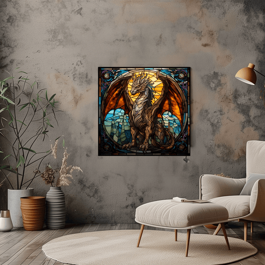 Stained Glass Dragon Canvas Print - Gothic Fantasy Wall Decor for Home - Dalexi