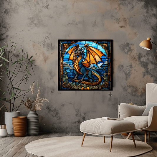 Stained Glass Dragon Canvas Print - Vibrant Fantasy Wall Art & Decor - Dalexi