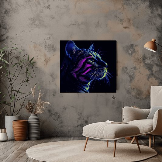 Stylized Neon Cat Vibrant Colours Canvas Print - Wall Art & Decor - Dalexi