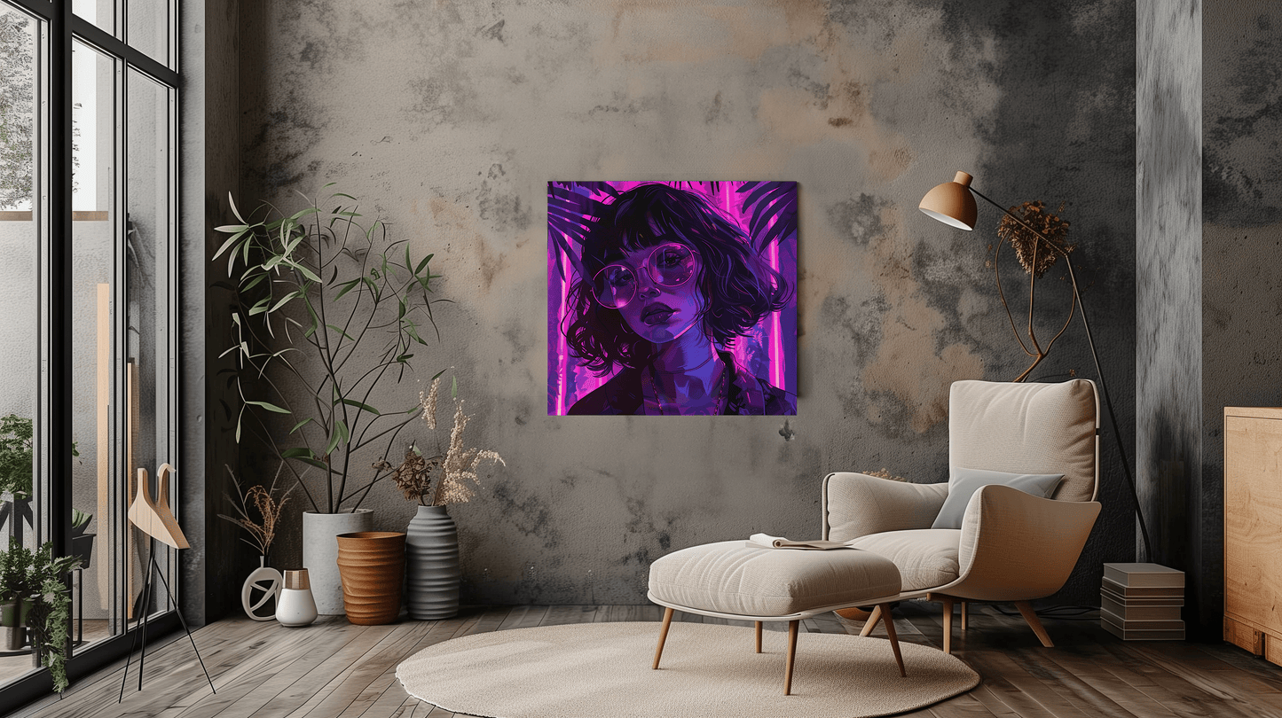 Stylized Woman Portrait Wall Art in Neon Colours - Home Decor - Dalexi