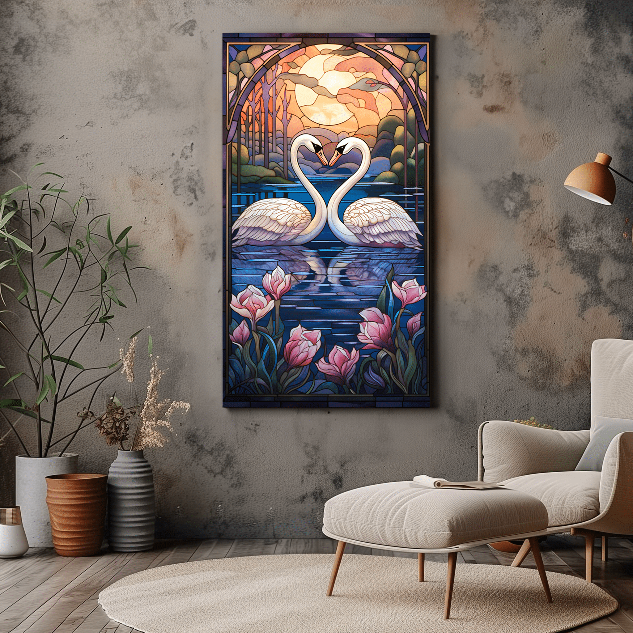 Swan Wall Art - Stained Glass - Romantic Art Deco - Dalexi