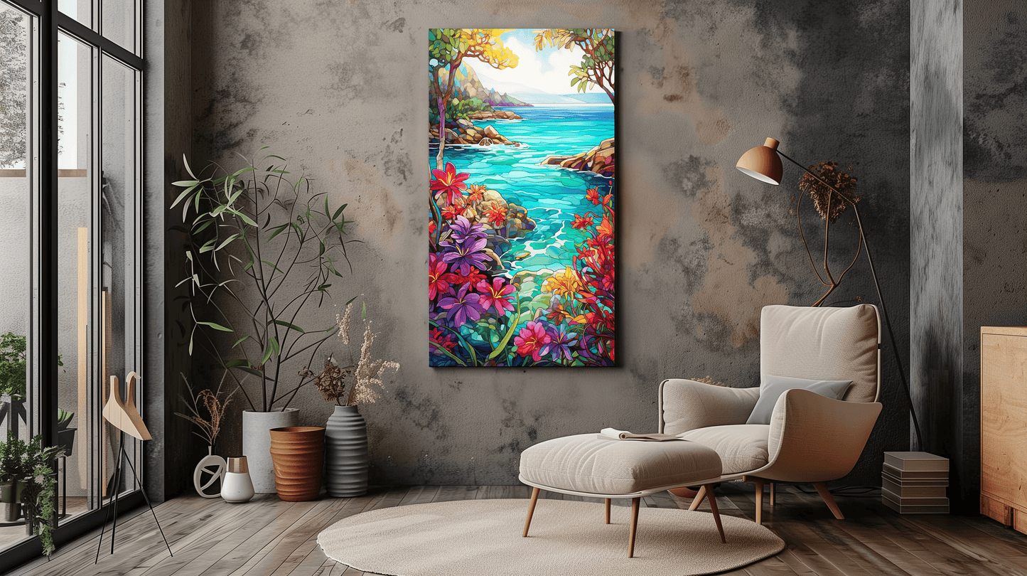 Tropical Paradise Stained Glass - Coastal Floral Art - Dalexi