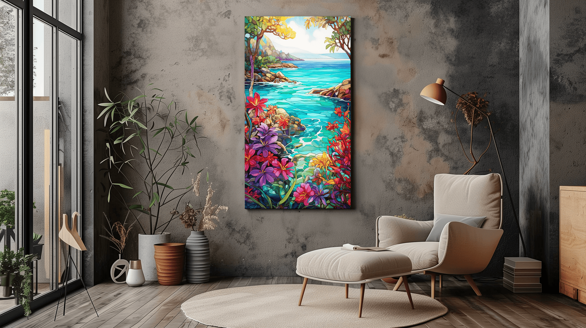 Tropical Paradise Stained Glass - Coastal Floral Art - Dalexi