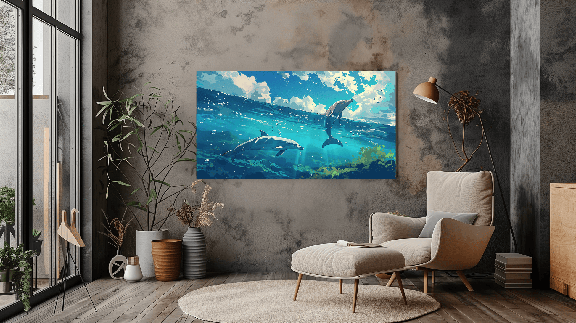 Vibrant Dolphin Ocean Canvas Wall Art - Marine Life Underwater Decor - Dalexi