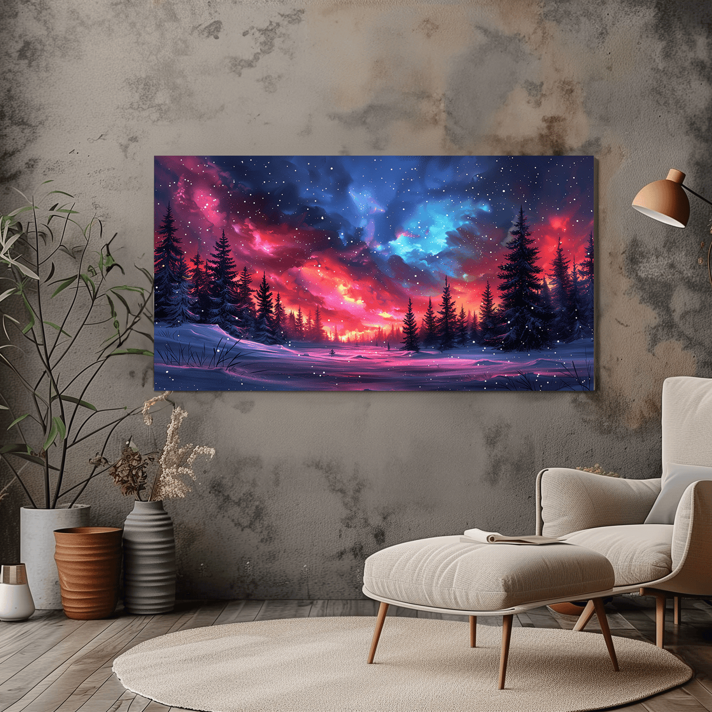 Winter Night Sky Canvas Art - Starry Night and Snowy Landscape Decor - Dalexi