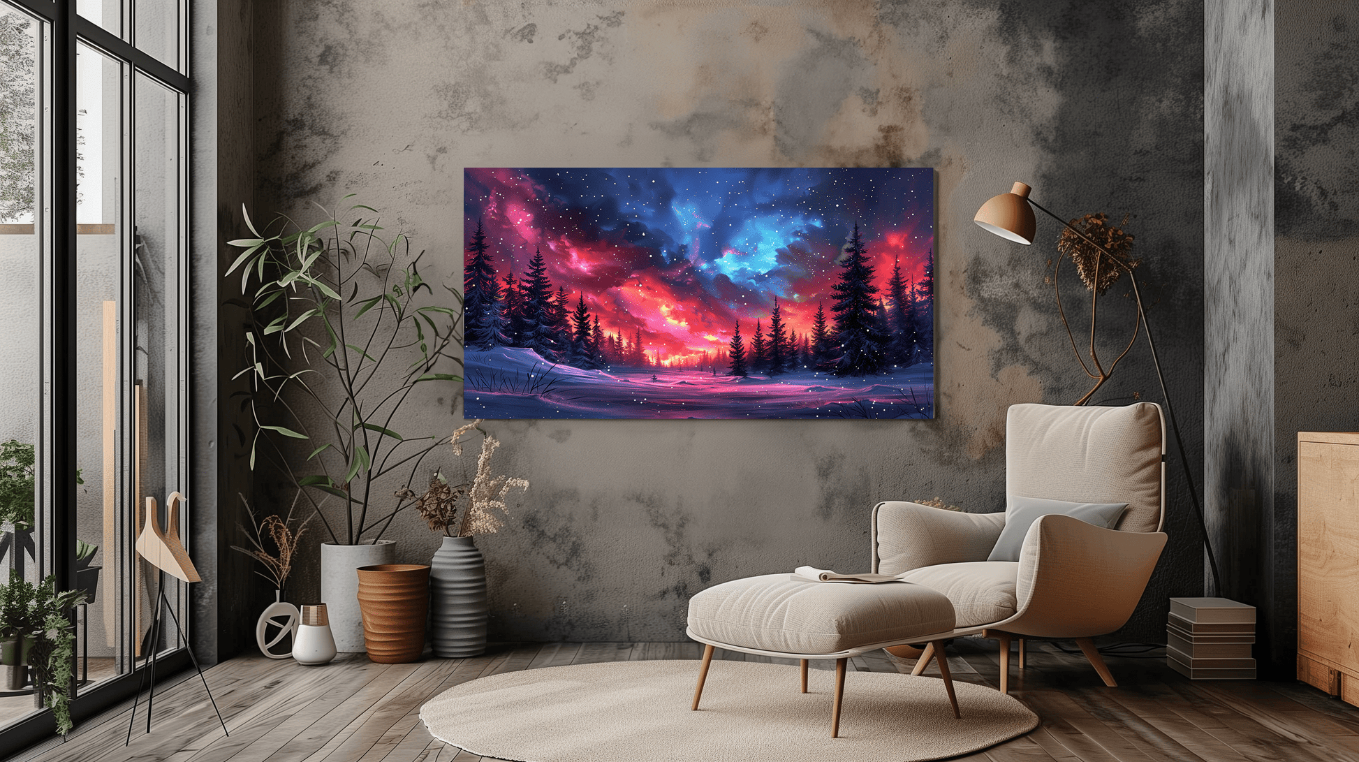 Winter Night Sky Canvas Art - Starry Night and Snowy Landscape Decor - Dalexi