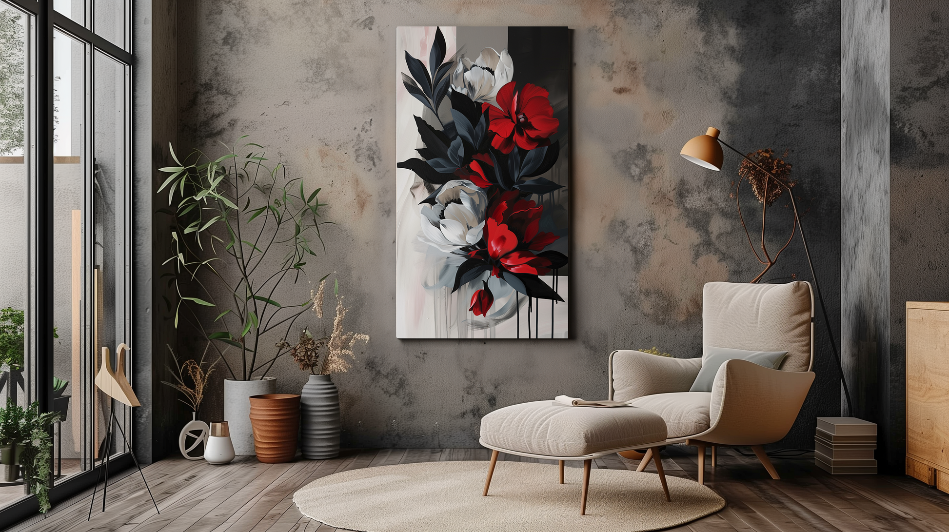 Abstract Digital Oil Painting red and black flowers - Dalexi