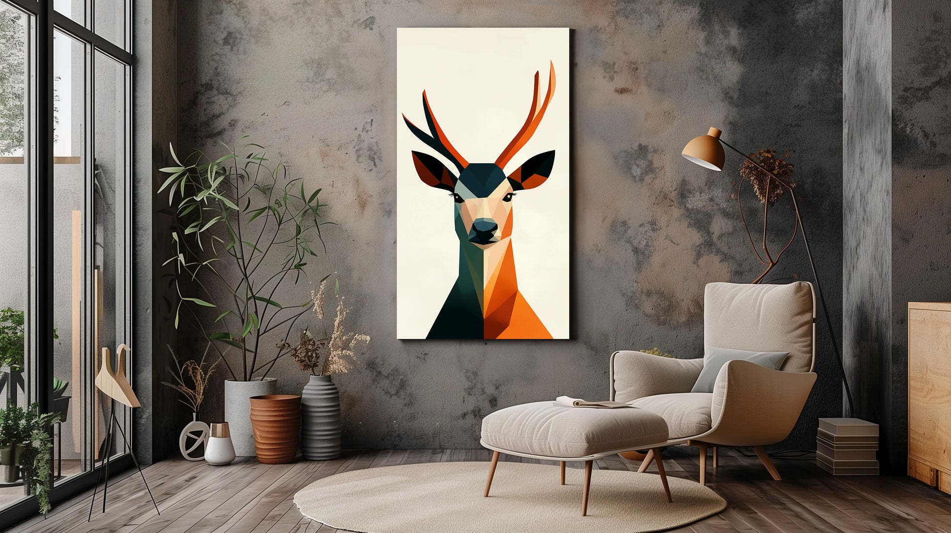 Geometric Deer Canvas Wall Art - Contemporary Wildlife Statement