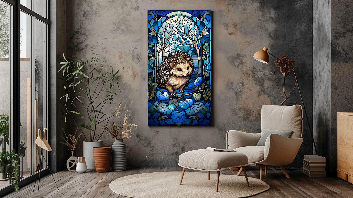 Hedgehog Canvas Print - Hedgehog Stained Glass Art - Cute Animal Wall Art