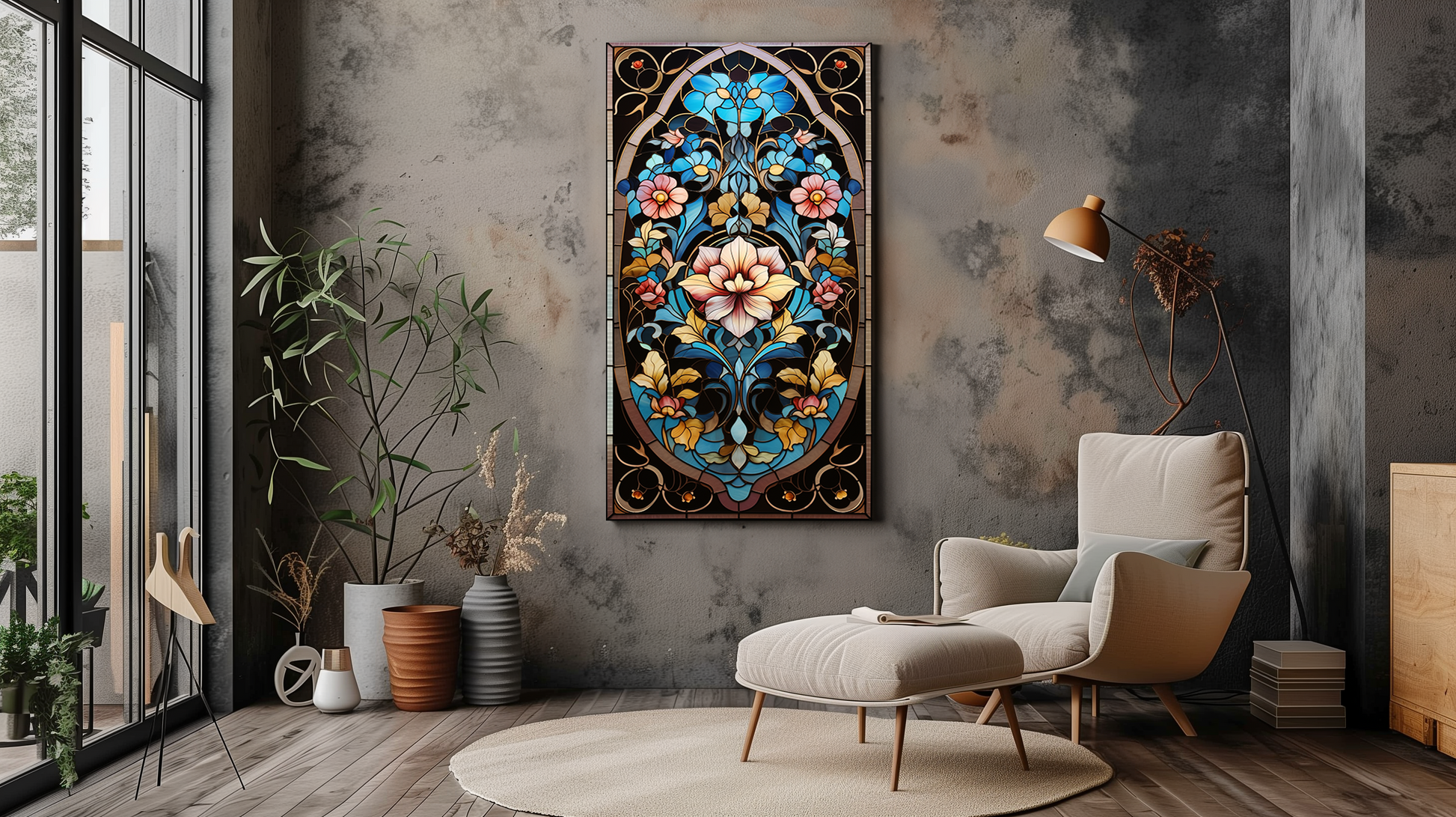 Floral Elegance Stained Glass Art - Victorian Decor
