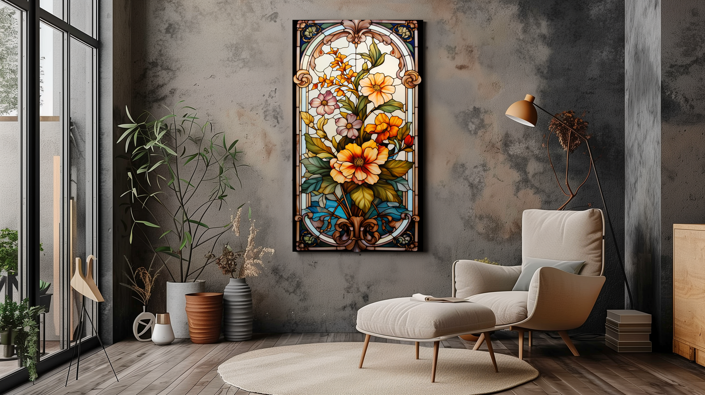 Victorian Botanical Stained Glass Art - Floral Wall Decor - Dalexi