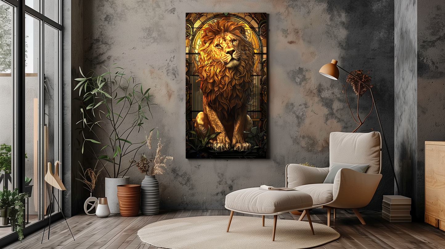 Majestic Lion in Stained Glass Style Canvas Print - Wall Art