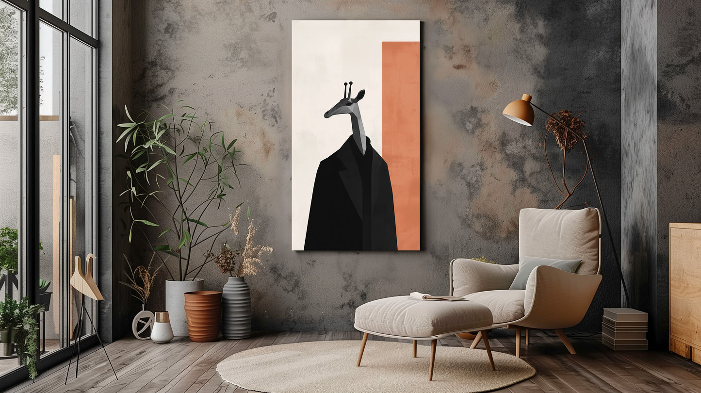 Minimalist Giraffe Canvas Wall Art - Modern Anthropomorphic Design