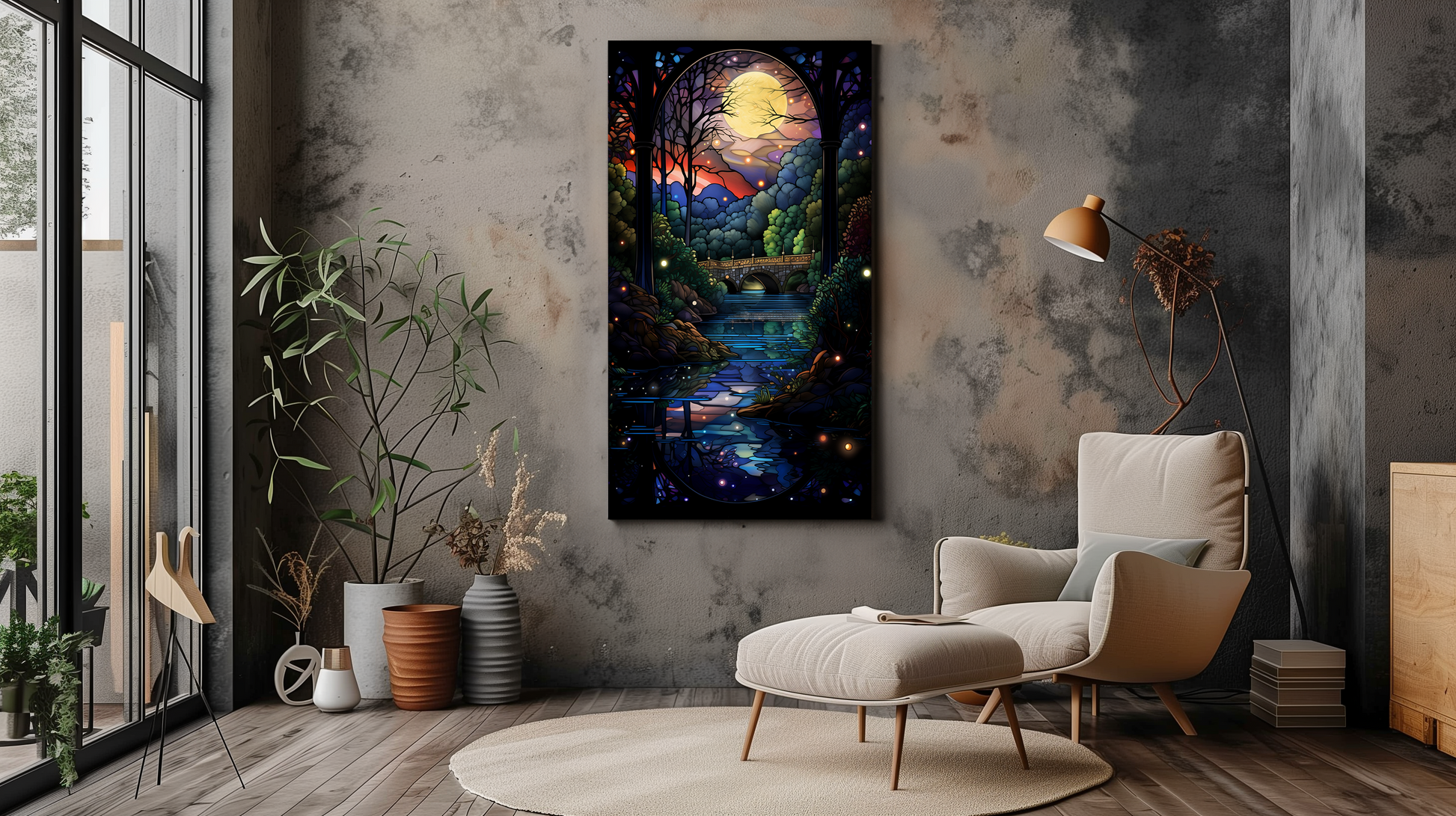 Galaxy Night Bridge Canvas Art - Dalexi