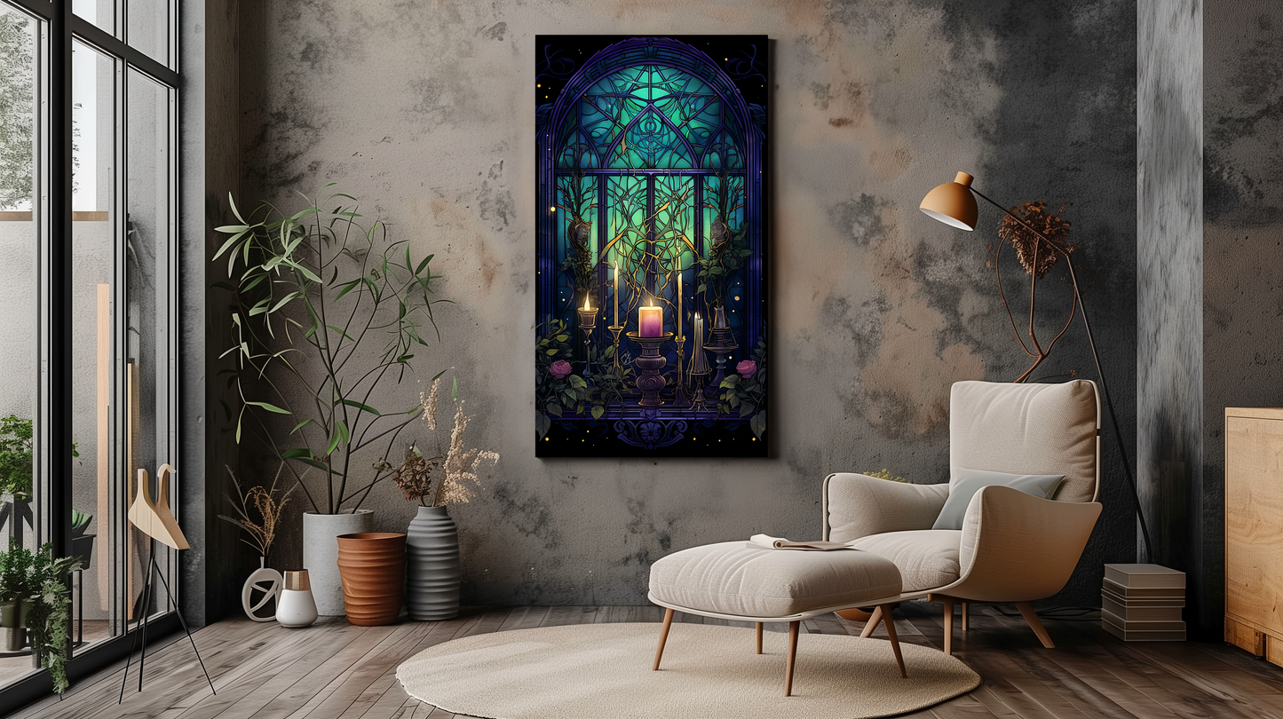 Gothic Candlelit Window Canvas Art - Dalexi