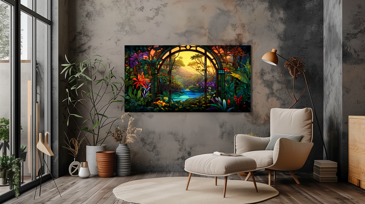 Tropical Torii Jungle Landscape Canvas Art - Dalexi