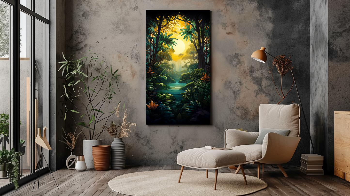 Sunset Jungle River Canvas Art - Dalexi