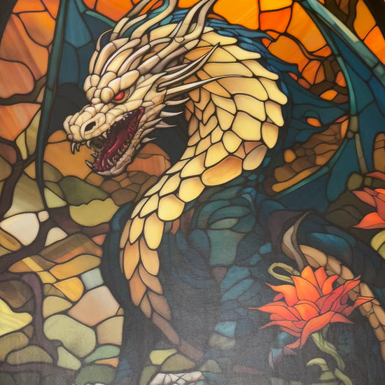 Dragon Stained Glass Art Print - Vibrant Fantasy Canvas - Dalexi